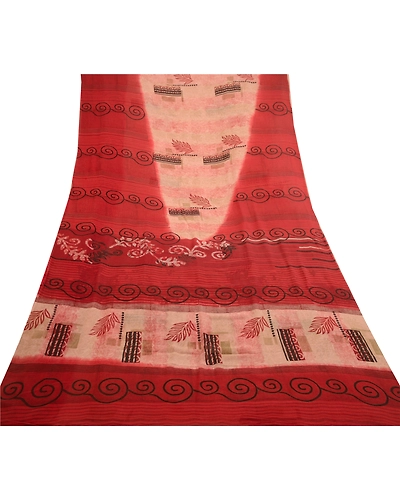 Sanskriti Vintage Pink Printed Sarees Pure Georgette Silk Sari 5Yd Craft Fabric, PRG-11098-Pink-Printed Floral Design-Pure Georgette Silk-8