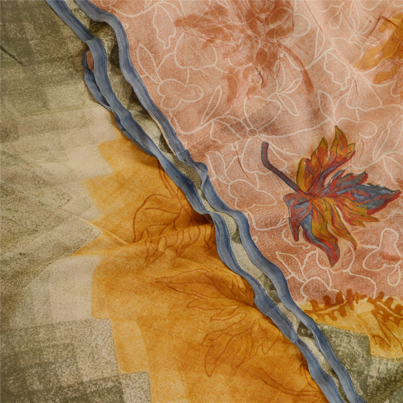 Sanskriti Vintage Peach Printed Sarees Pure Georgette Silk Sari 5Yd Craft Fabric, PRG-11100-Peach-Printed Floral Design-Pure Georgette Silk-1