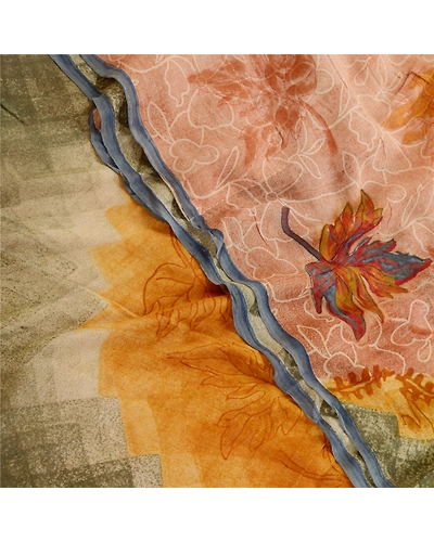 Sanskriti Vintage Peach Printed Sarees Pure Georgette Silk Sari 5Yd Craft Fabric, PRG-11100-Peach-Printed Floral Design-Pure Georgette Silk-1