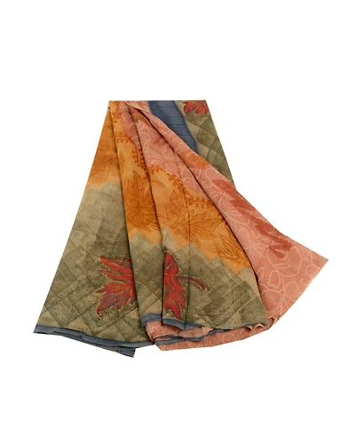 Sanskriti Vintage Peach Printed Sarees Pure Georgette Silk Sari 5Yd Craft Fabric, PRG-11100-Peach-Printed Floral Design-Pure Georgette Silk-2