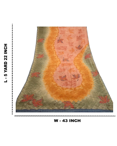 Sanskriti Vintage Peach Printed Sarees Pure Georgette Silk Sari 5Yd Craft Fabric, PRG-11100-Peach-Printed Floral Design-Pure Georgette Silk-3