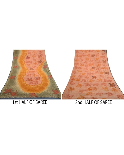 Sanskriti Vintage Peach Printed Sarees Pure Georgette Silk Sari 5Yd Craft Fabric, PRG-11100-Peach-Printed Floral Design-Pure Georgette Silk-5