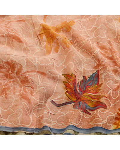 Sanskriti Vintage Peach Printed Sarees Pure Georgette Silk Sari 5Yd Craft Fabric, PRG-11100-Peach-Printed Floral Design-Pure Georgette Silk-6