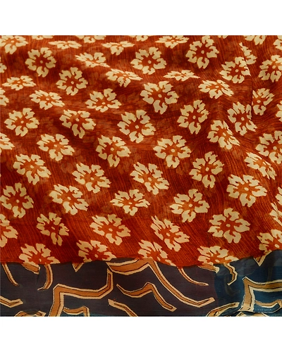 Sanskriti Vintage Indian Sarees Pure Georgette Silk Printed Sari Craft Fabric, PRG-11108-Shade Of Rusty Orange &amp; Grey-Printed Floral Design-Pure Georgette Silk-6