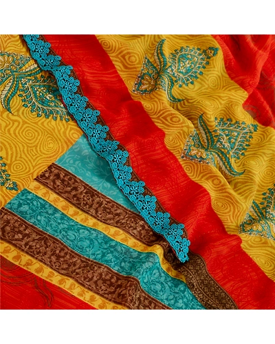 Sanskriti Vintage Red Indian Sarees Georgette Sari 5Yd Floral Soft Craft Fabric, PRG-11124-Red-Printed Floral Design-Poly Georgette-1