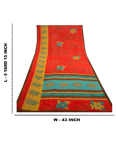 Sanskriti Vintage Red Indian Sarees Georgette Sari 5Yd Floral Soft Craft Fabric, PRG-11124-Red-Printed Floral Design-Poly Georgette-4