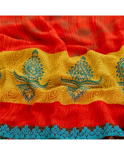 Sanskriti Vintage Red Indian Sarees Georgette Sari 5Yd Floral Soft Craft Fabric, PRG-11124-Red-Printed Floral Design-Poly Georgette-7