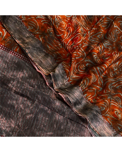 Sanskriti Vintage Brown Tie-Dye Sarees Blend Georgette Printed Sari Craft Fabric, PRG-11127-Brown-Printed Floral Design-Blend Georgette-1