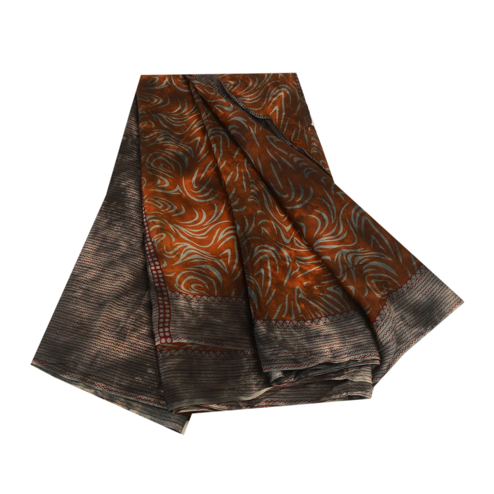 Sanskriti Vintage Brown Tie-Dye Sarees Blend Georgette Printed Sari Craft Fabric, PRG-11127-Brown-Printed Floral Design-Blend Georgette-2