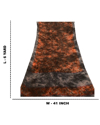 Sanskriti Vintage Brown Tie-Dye Sarees Blend Georgette Printed Sari Craft Fabric, PRG-11127-Brown-Printed Floral Design-Blend Georgette-3