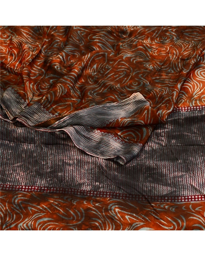 Sanskriti Vintage Brown Tie-Dye Sarees Blend Georgette Printed Sari Craft Fabric, PRG-11127-Brown-Printed Floral Design-Blend Georgette-7