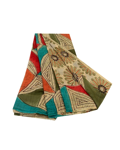 Sanskriti Vintage Green Sarees Pure Georgette Silk Printed Sari 5Yd Craft Fabric, PRG-11129-Green-Printed Floral Design-Pure Georgette Silk-2