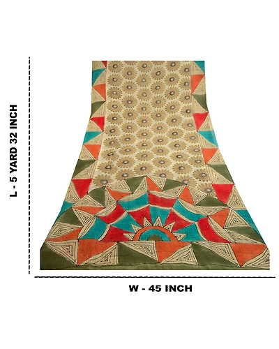 Sanskriti Vintage Green Sarees Pure Georgette Silk Printed Sari 5Yd Craft Fabric, PRG-11129-Green-Printed Floral Design-Pure Georgette Silk-3