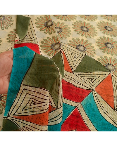 Sanskriti Vintage Green Sarees Pure Georgette Silk Printed Sari 5Yd Craft Fabric, PRG-11129-Green-Printed Floral Design-Pure Georgette Silk-4