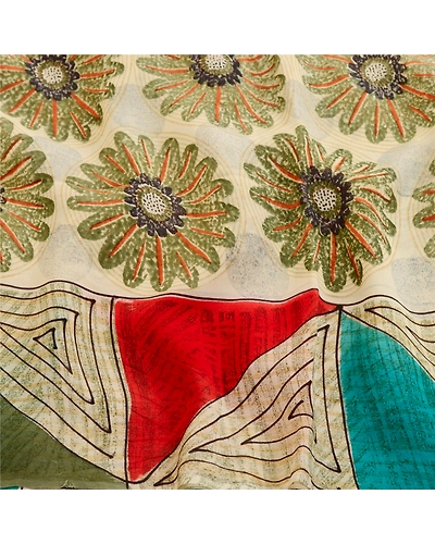 Sanskriti Vintage Green Sarees Pure Georgette Silk Printed Sari 5Yd Craft Fabric, PRG-11129-Green-Printed Floral Design-Pure Georgette Silk-6
