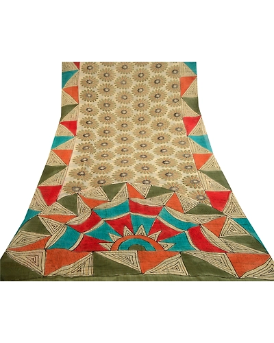 Sanskriti Vintage Green Sarees Pure Georgette Silk Printed Sari 5Yd Craft Fabric, PRG-11129-Green-Printed Floral Design-Pure Georgette Silk-8