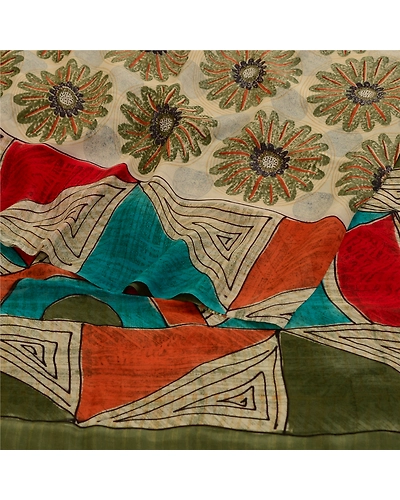 Sanskriti Vintage Green Sarees Pure Georgette Silk Printed Sari 5Yd Craft Fabric, PRG-11129-Green-Printed Floral Design-Pure Georgette Silk-9