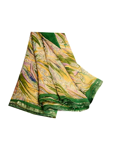 Sanskriti Vintage Multi Sarees Indian Blend Georgette Printed Sari Craft Fabric, PRG-11130-Multi-Printed Floral Design-Blend Georgette-2