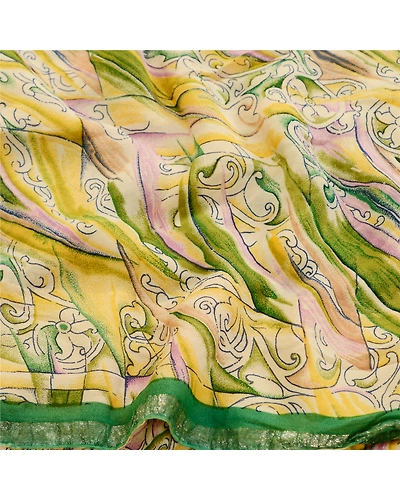 Sanskriti Vintage Multi Sarees Indian Blend Georgette Printed Sari Craft Fabric, PRG-11130-Multi-Printed Floral Design-Blend Georgette-6