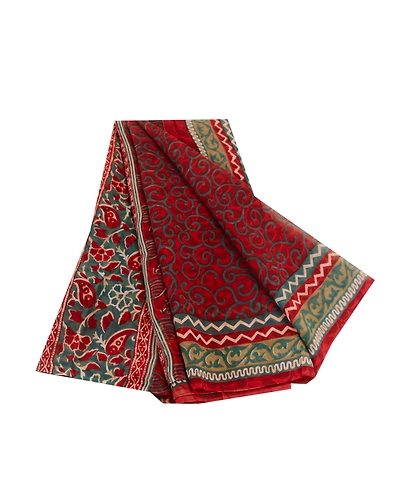 Sanskriti Vintage Dark Red Sarees Pure Georgette Silk Printed Sari Craft Fabric, PRG-11133-Dark Red-Printed Floral Design-Pure Georgette Silk-2