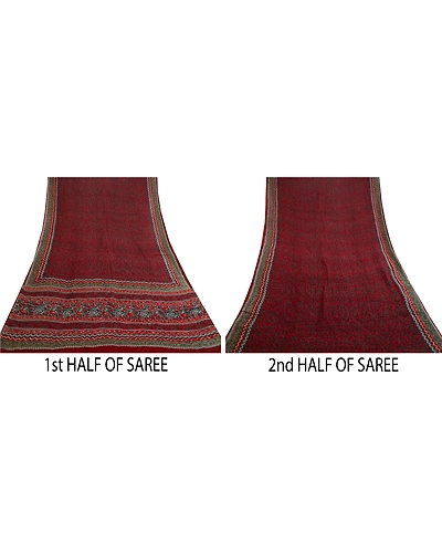 Sanskriti Vintage Dark Red Sarees Pure Georgette Silk Printed Sari Craft Fabric, PRG-11133-Dark Red-Printed Floral Design-Pure Georgette Silk-5