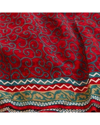 Sanskriti Vintage Dark Red Sarees Pure Georgette Silk Printed Sari Craft Fabric, PRG-11133-Dark Red-Printed Floral Design-Pure Georgette Silk-6