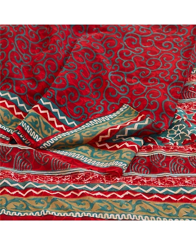 Sanskriti Vintage Dark Red Sarees Pure Georgette Silk Printed Sari Craft Fabric, PRG-11133-Dark Red-Printed Floral Design-Pure Georgette Silk-7