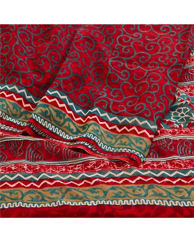 Sanskriti Vintage Dark Red Sarees Pure Georgette Silk Printed Sari Craft Fabric, PRG-11133-Dark Red-Printed Floral Design-Pure Georgette Silk-9