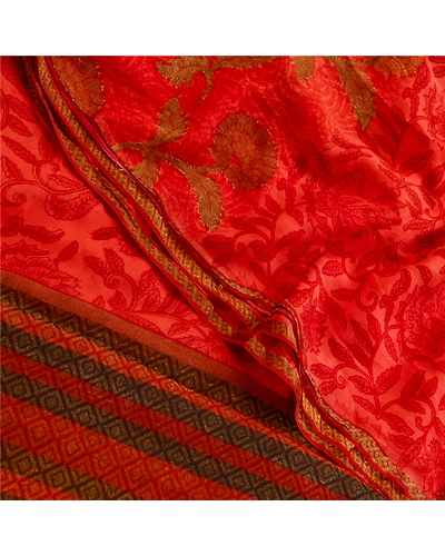 Sanskriti Vintage Red Sarees Pure Georgette Silk Printed Zari Sari Craft Fabric, PRG-11134-Red-Printed Floral Design-Pure Georgette Silk-1