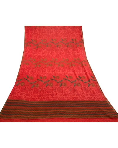 Sanskriti Vintage Red Sarees Pure Georgette Silk Printed Zari Sari Craft Fabric, PRG-11134-Red-Printed Floral Design-Pure Georgette Silk-8