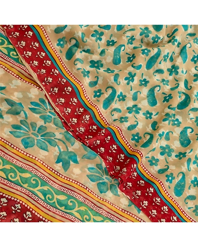 Sanskriti Vintage Green Printed Sarees Pure Georgette Silk Sari 5Yd Craft Fabric, PRG-11147-Green-Printed Floral Design-Pure Georgette Silk-1