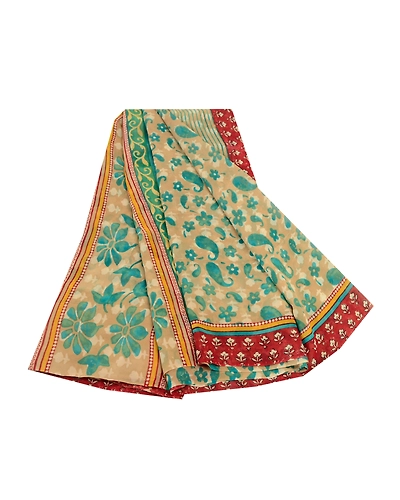 Sanskriti Vintage Green Printed Sarees Pure Georgette Silk Sari 5Yd Craft Fabric, PRG-11147-Green-Printed Floral Design-Pure Georgette Silk-2