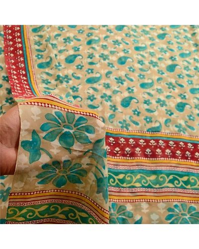 Sanskriti Vintage Green Printed Sarees Pure Georgette Silk Sari 5Yd Craft Fabric, PRG-11147-Green-Printed Floral Design-Pure Georgette Silk-4