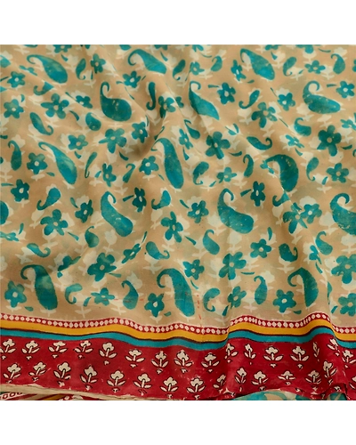 Sanskriti Vintage Green Printed Sarees Pure Georgette Silk Sari 5Yd Craft Fabric, PRG-11147-Green-Printed Floral Design-Pure Georgette Silk-6