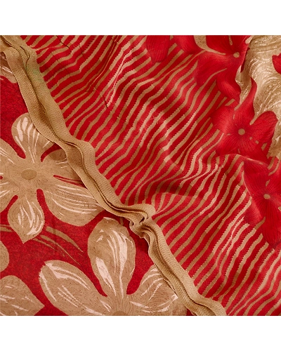 Sanskriti Vintage Dark Red Printed Sarees Pure Georgette Silk Sari Craft Fabric, PRG-11148-Dark Red-Printed Floral Design-Pure Georgette Silk-1