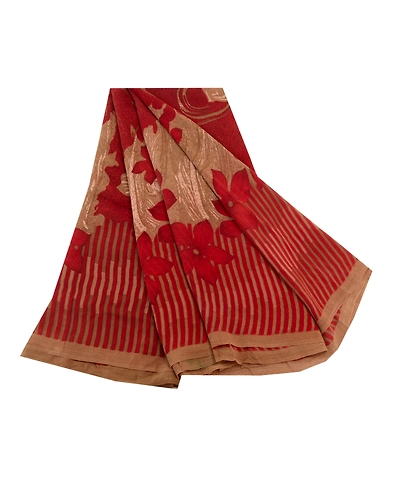 Sanskriti Vintage Dark Red Printed Sarees Pure Georgette Silk Sari Craft Fabric, PRG-11148-Dark Red-Printed Floral Design-Pure Georgette Silk-2