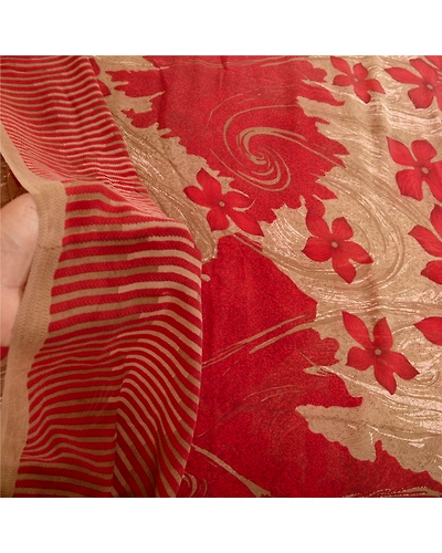 Sanskriti Vintage Dark Red Printed Sarees Pure Georgette Silk Sari Craft Fabric, PRG-11148-Dark Red-Printed Floral Design-Pure Georgette Silk-4