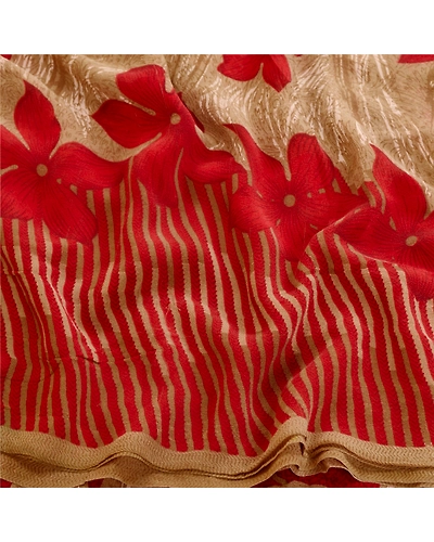 Sanskriti Vintage Dark Red Printed Sarees Pure Georgette Silk Sari Craft Fabric, PRG-11148-Dark Red-Printed Floral Design-Pure Georgette Silk-6