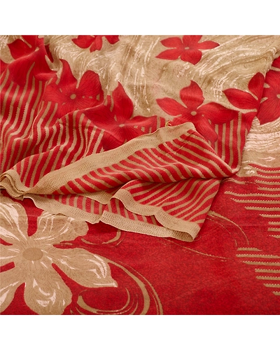 Sanskriti Vintage Dark Red Printed Sarees Pure Georgette Silk Sari Craft Fabric, PRG-11148-Dark Red-Printed Floral Design-Pure Georgette Silk-7