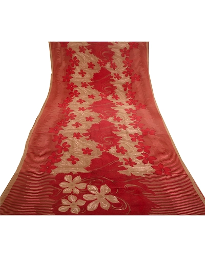 Sanskriti Vintage Dark Red Printed Sarees Pure Georgette Silk Sari Craft Fabric, PRG-11148-Dark Red-Printed Floral Design-Pure Georgette Silk-8
