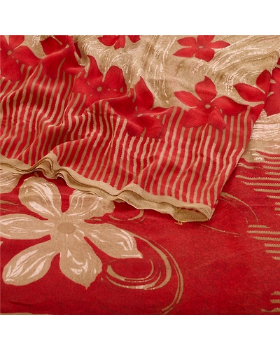 Sanskriti Vintage Dark Red Printed Sarees Pure Georgette Silk Sari Craft Fabric, PRG-11148-Dark Red-Printed Floral Design-Pure Georgette Silk-9