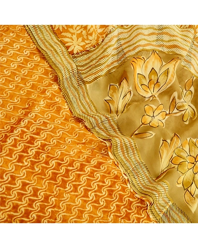 Sanskriti Vintage Mustard Printed Sarees Pure Georgette Silk Sari Craft Fabric, PRG-11151-Mustard-Printed Floral Design-Pure Georgette Silk-1