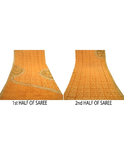 Sanskriti Vintage Mustard Printed Sarees Pure Georgette Silk Sari Craft Fabric, PRG-11151-Mustard-Printed Floral Design-Pure Georgette Silk-6
