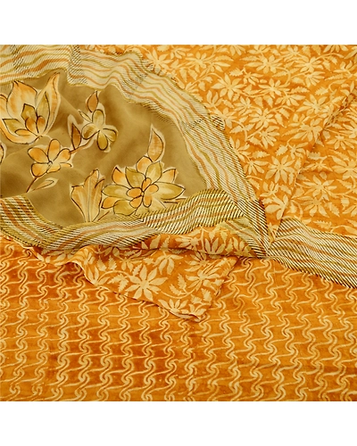 Sanskriti Vintage Mustard Printed Sarees Pure Georgette Silk Sari Craft Fabric, PRG-11151-Mustard-Printed Floral Design-Pure Georgette Silk-8