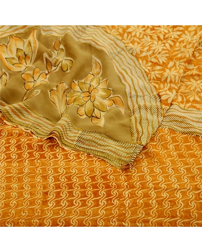 Sanskriti Vintage Mustard Printed Sarees Pure Georgette Silk Sari Craft Fabric, PRG-11151-Mustard-Printed Floral Design-Pure Georgette Silk-10