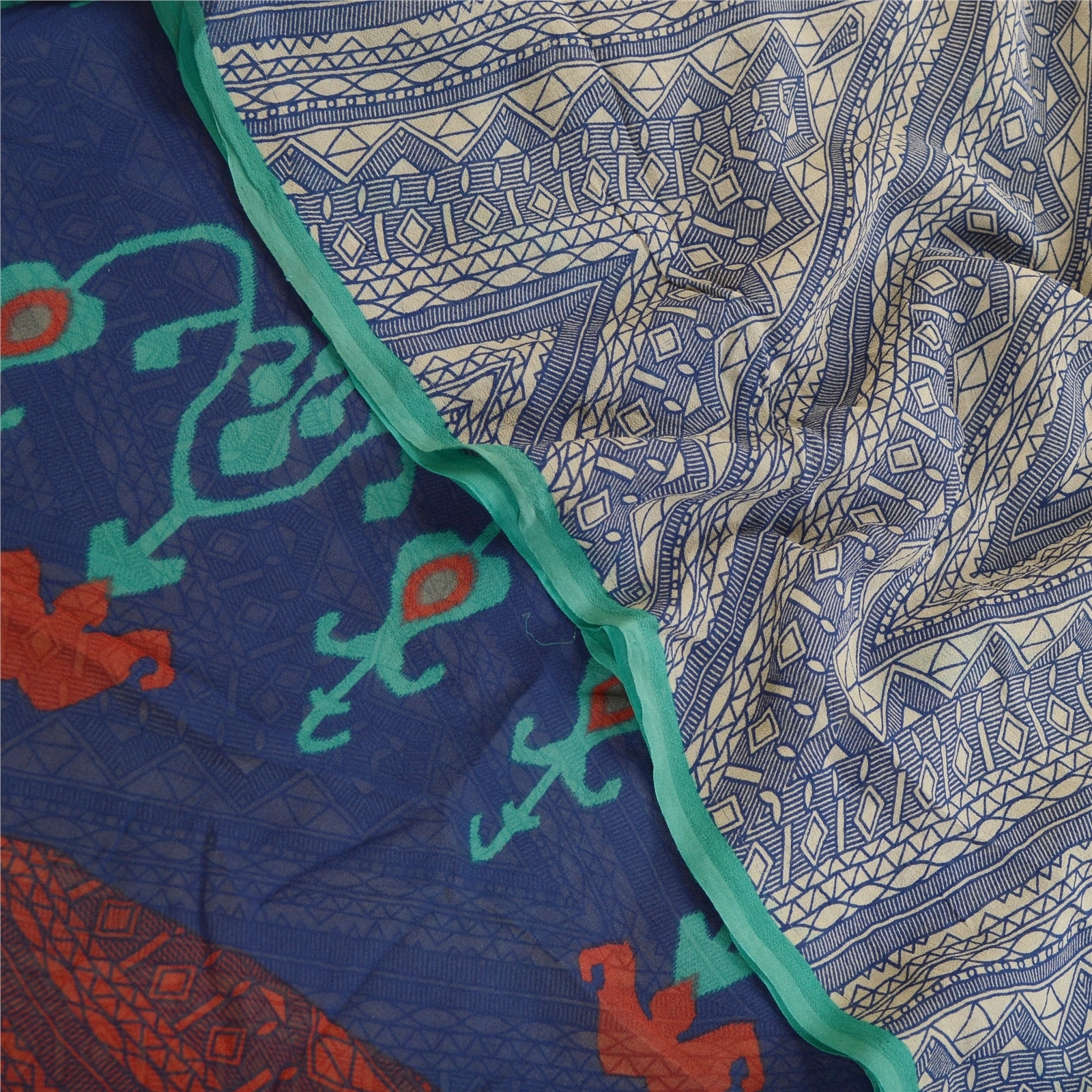 Sanskriti Vintage Blue Sarees Pure Georgette Silk Printed Sari 5Yd Craft Fabric, PRG-11152-Blue-Printed Floral Design-Pure Georgette Silk-1