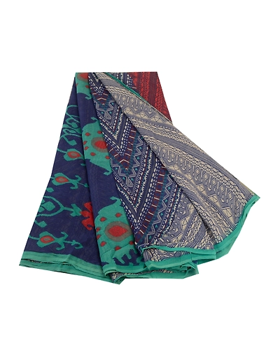 Sanskriti Vintage Blue Sarees Pure Georgette Silk Printed Sari 5Yd Craft Fabric, PRG-11152-Blue-Printed Floral Design-Pure Georgette Silk-2