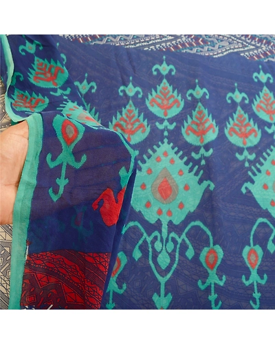 Sanskriti Vintage Blue Sarees Pure Georgette Silk Printed Sari 5Yd Craft Fabric, PRG-11152-Blue-Printed Floral Design-Pure Georgette Silk-5