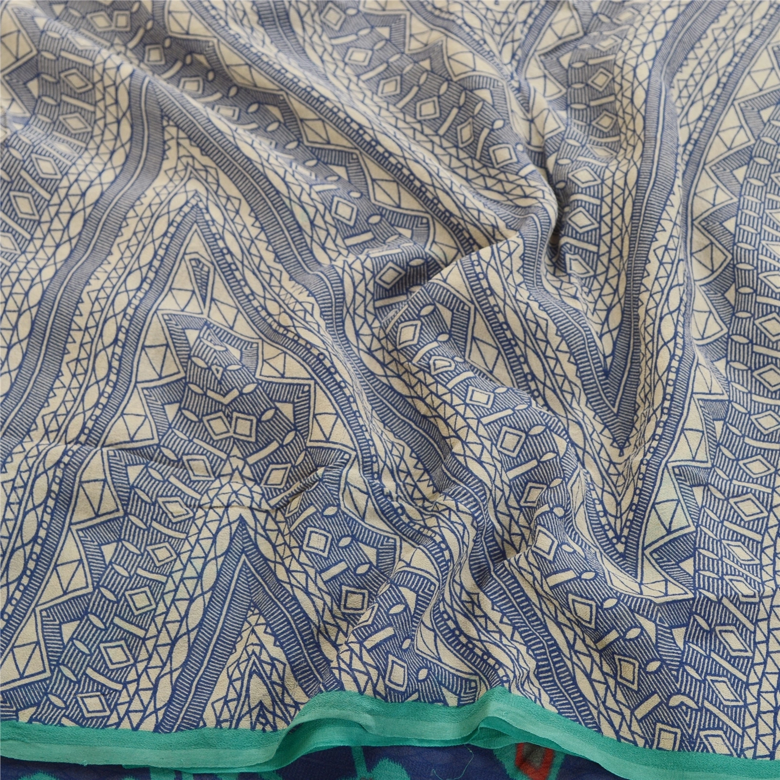 Sanskriti Vintage Blue Sarees Pure Georgette Silk Printed Sari 5Yd Craft Fabric, PRG-11152-Blue-Printed Floral Design-Pure Georgette Silk-7