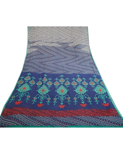 Sanskriti Vintage Blue Sarees Pure Georgette Silk Printed Sari 5Yd Craft Fabric, PRG-11152-Blue-Printed Floral Design-Pure Georgette Silk-9